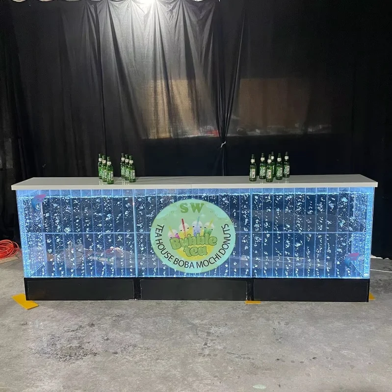 Front Desk Glow Furniture Acrylic Table Top LED Multi-color Bar Table Plastic RGB LED Light Modern Commercial Furniture