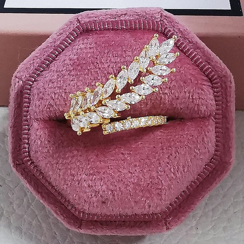 Fashion personality creative leaf ladies multi color opening adjustable inlaid 3A zircon Ring