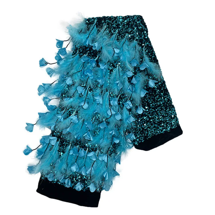 New feather autumn and winter wedding dress fabric dress non-fleece three-dimensional sequin tassel flower