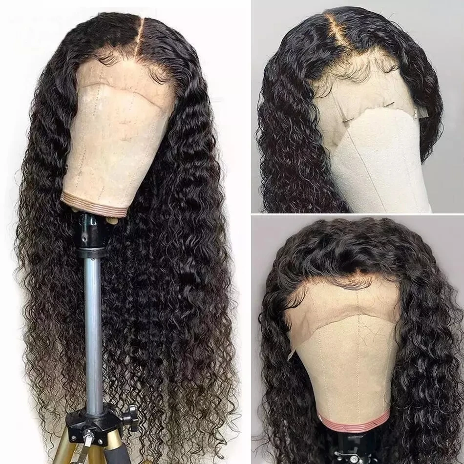 
180 Density Brazilian Water Wave Wigs Transparent Wet And Wavy Lace Front Wigs Deep Curly Human Hair Wigs 