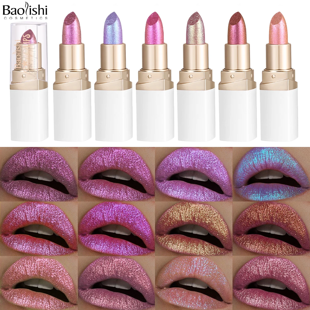 Glitter Lipstick Long Lasting Waterproof Sparkling Shimmer Metallic Glitter Lipstick Diamond Shiny Red Matte Lipstick