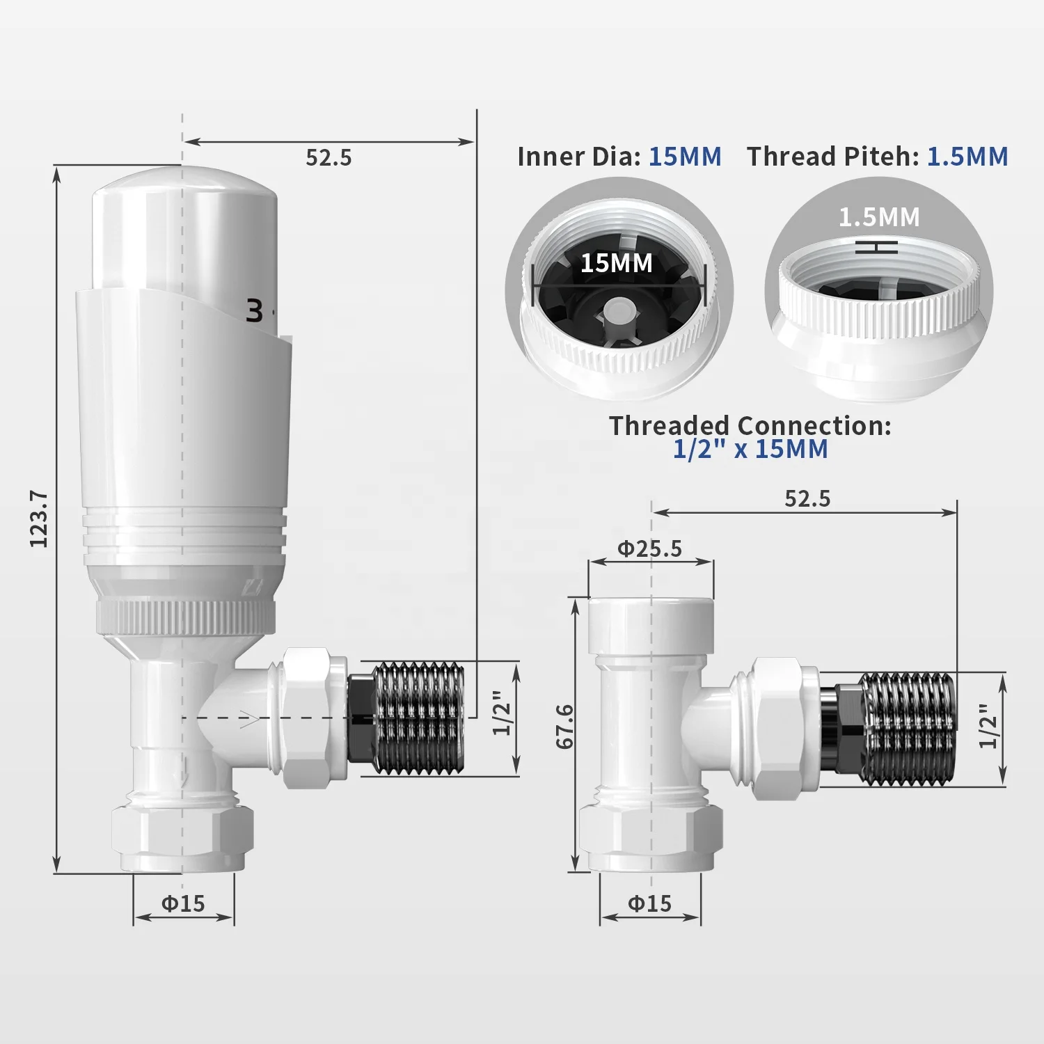 IVANCI 15mm White Chrome Thermostatic Radiator Valves in Smart Home Plumbing Materials
