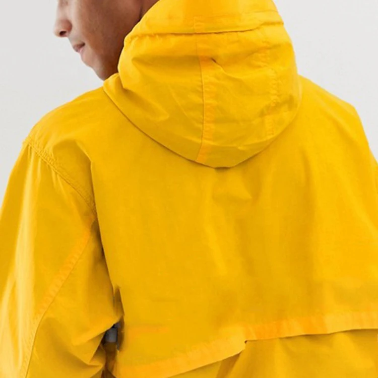 Custom Wholesale Excellent quality fashion men overhead anorak jacket in yellow hooded warm sports jacket casual jacket for men