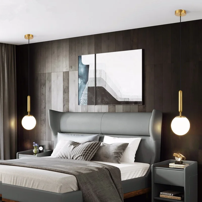 Glass Ball Pendent Light Small Gold Black Nordic Lamp Restaurant Bar Bedroom Shop Hanging Lighting Modern