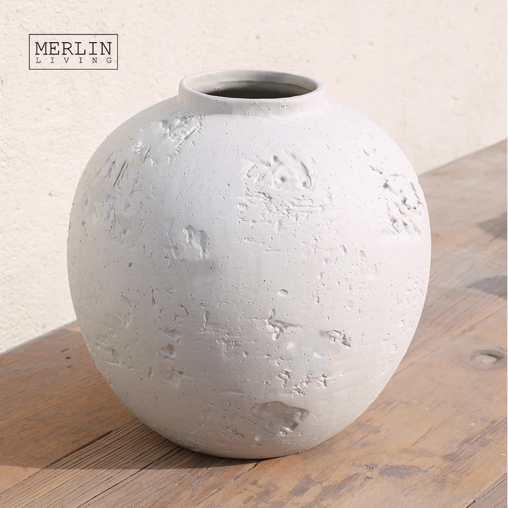 Merlin Living Artstone Cave Stone Nordic Ceramic Flower Vase White Flower Vase For Home Wedding Vase Chaozhou Ceramic Factory