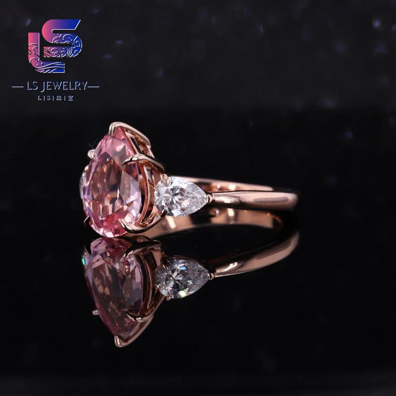 Pear Shape Moissanite With Lab Grown Pink Sapphire Solid Gold Ring Classy Jewelry - Buy Sapphire Ring