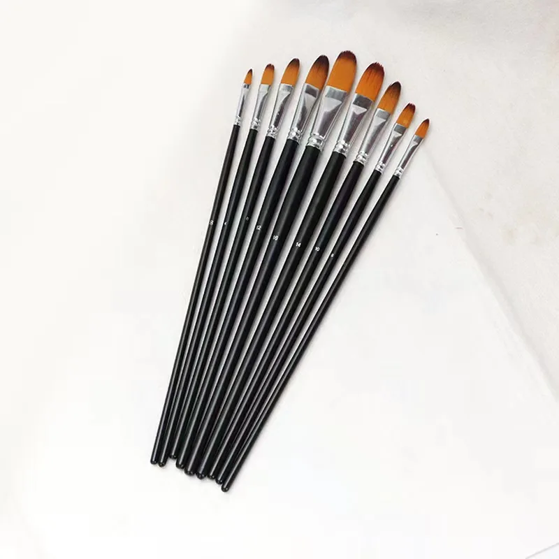 9pcs Professional Artist  Watercolor Paint Brush Set Acrylic with Flat Nylon Hair Wood Handle for Painting