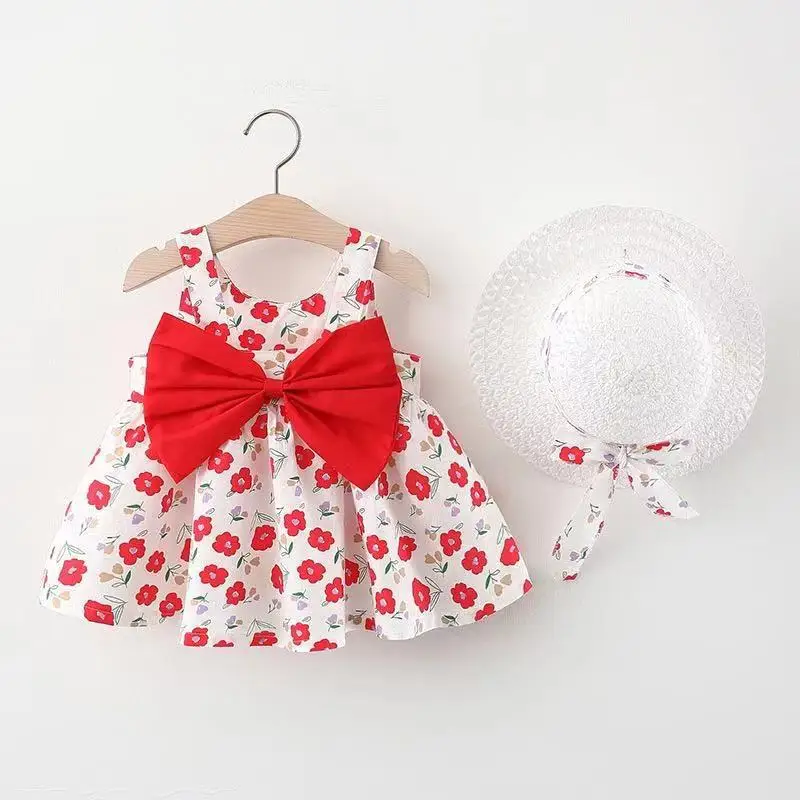 Sleeveless Sweet Frock Smocked Infant Clothes Summer lovely Beach Cotton Flower Kids Casual Cheap Dresses for Baby Girls Cute