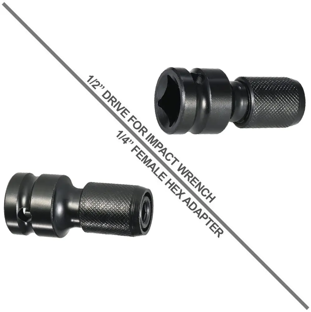 Quick Release 1/2-Inch Square Drive to 1/4-Inch Hex Female Socket Adapter Converter Chuck for Impact and Ratchet Wrenches