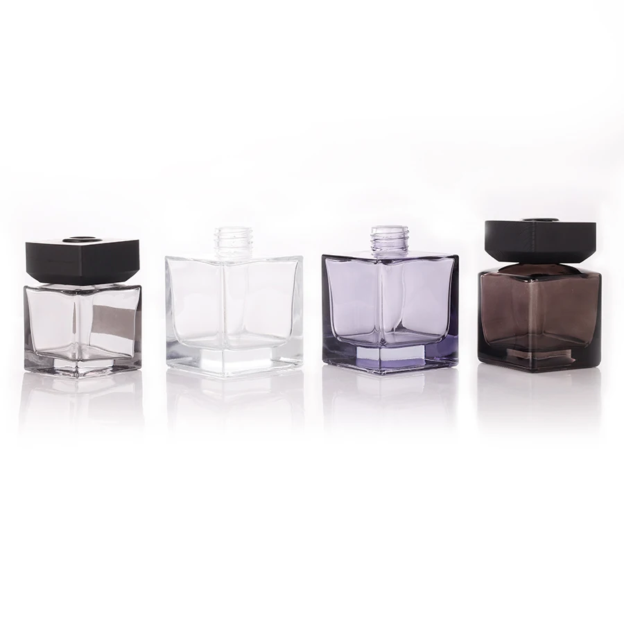 ADVANTRIO New Design Empty Luxury 100ml Black Aromatic Glass Aromatherapy Reed Diffuser Wooden Cap Bottle
