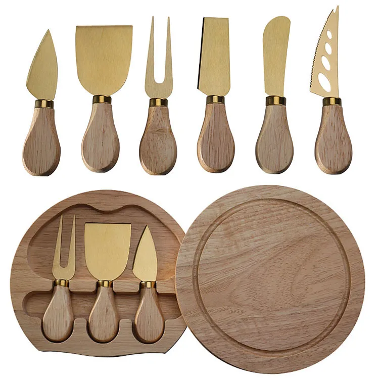 Practical Rubber Wooden Box 3 Piece Cheese Knife Set Stainless Steel Kitchen Utensil Knife Fork Spatula Combo