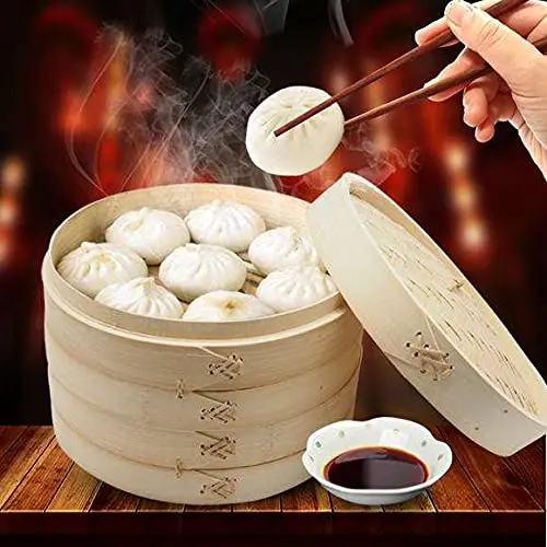 Small Dim Sum Bao Bun Commercial Bambu Food Steamer Vaporera Cooker 10 inch Bamboo Steamer Basket