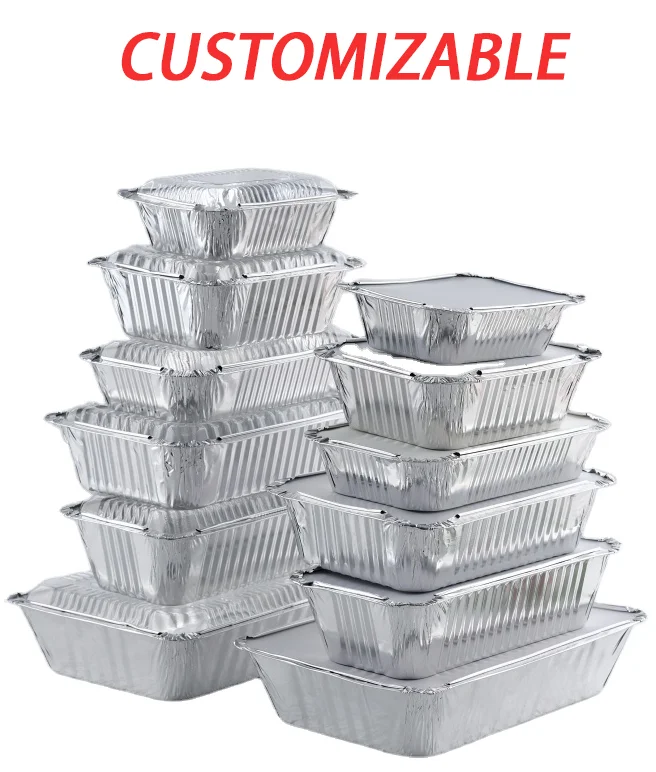 Small Foil Trays Container Cooking Packing Food Aluminium Foil  With Paper Covers Tin Foil Trays