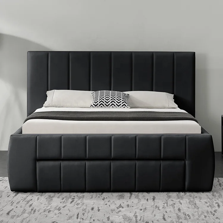 Willsoon   Modern European LIT King Double Size With Drawer Storage PU Faux Leather Bed