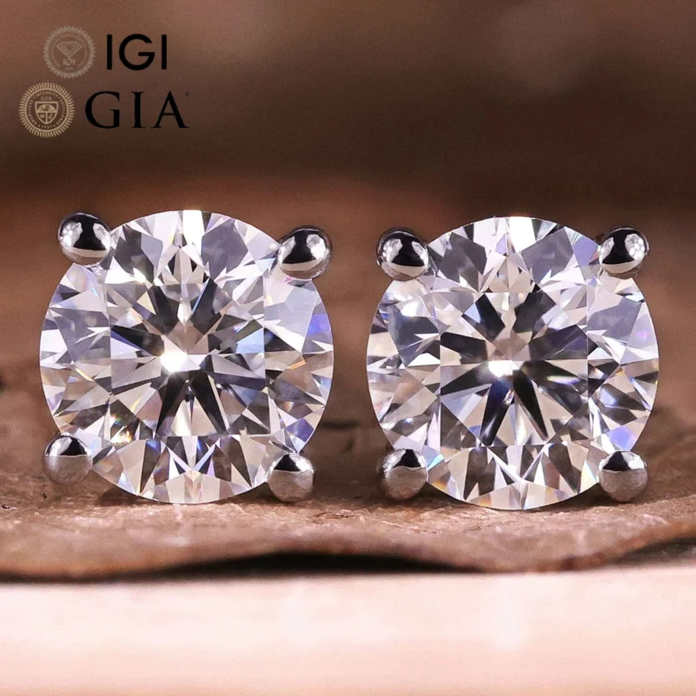 Igi Gia Certified HPHT CVD Lab Grown Made Created Diamond 14k 18k Solid Gold 4 Prong Earrings Stud Lab Grown Studs 1 2 3 Carat