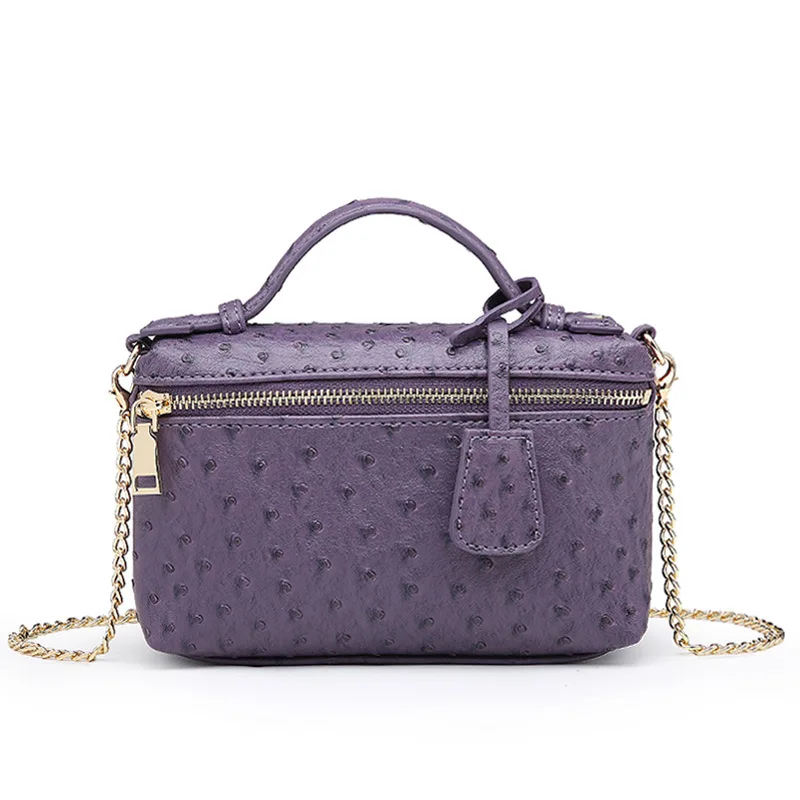 ostrich leather pattern print case shape pu leather cosmetic bag with chains