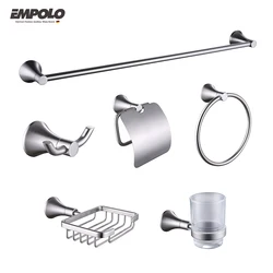 Brushed nickel brass hotel home round design washroom accessories bathroom accessories set 6 piece