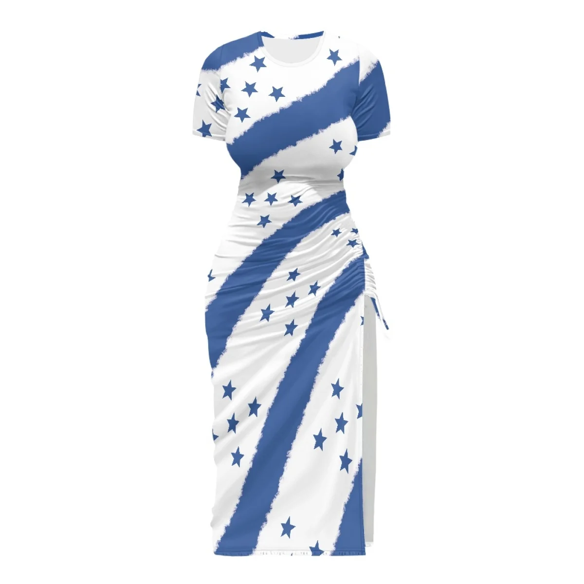 Wholesale New Trends Honduras Lady Frill Dress Sublimation Customized Short Sleeve Slit Dress All Match Daily Above Knee Skirts