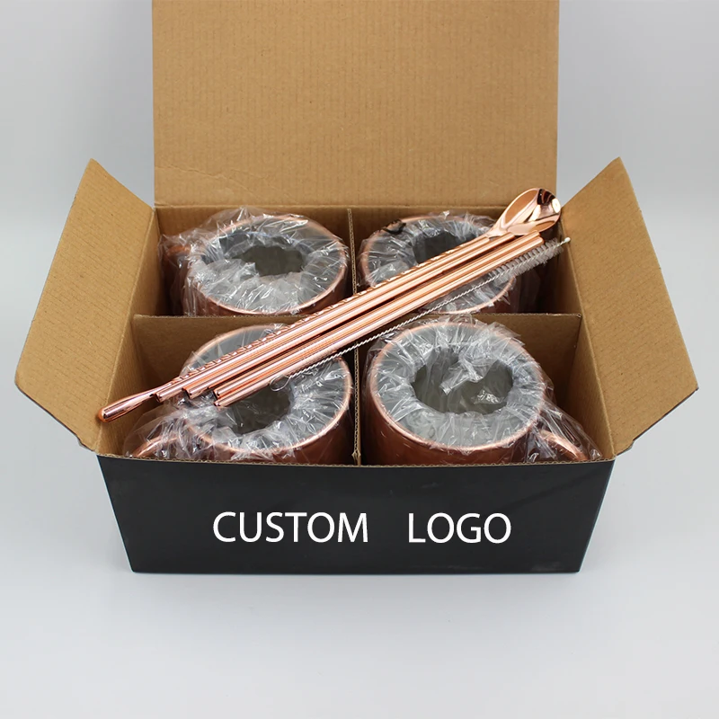 Stainless Steel Set Of 4 Moscow Mule Copper Mugs Custom Mugs 4pcs Paper Tube With Logo Sublimation Mug