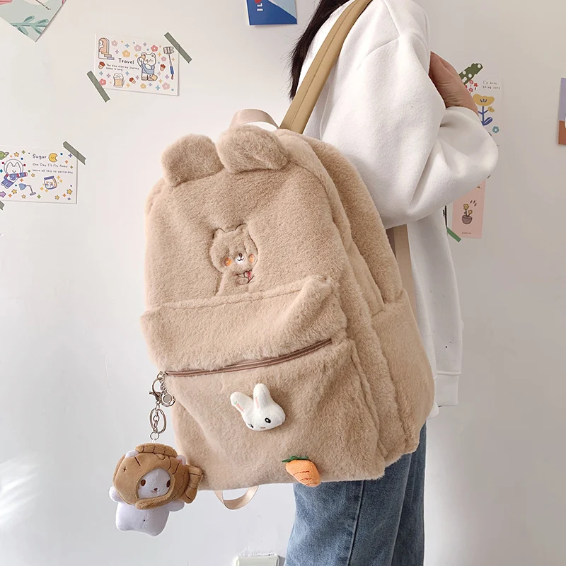 New Arrival Winter Plush Bag Soft Faux Fur Plush Backpack Women