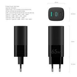 USB C Charger 65W GaN Charger 3 Ports Foldable PD3.0 Wall Fast Charger Phone Block for iPhone 13