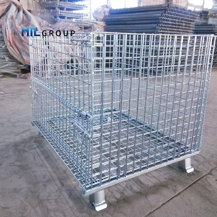Collapsible cargo folding stackable warehouse portal wire mesh container