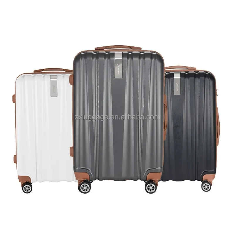 Luxury 3pcs set abs suitcase luggage set 3 in 1 trolley suitcase with tsa lock 360 degree universal wheels and brown accessories