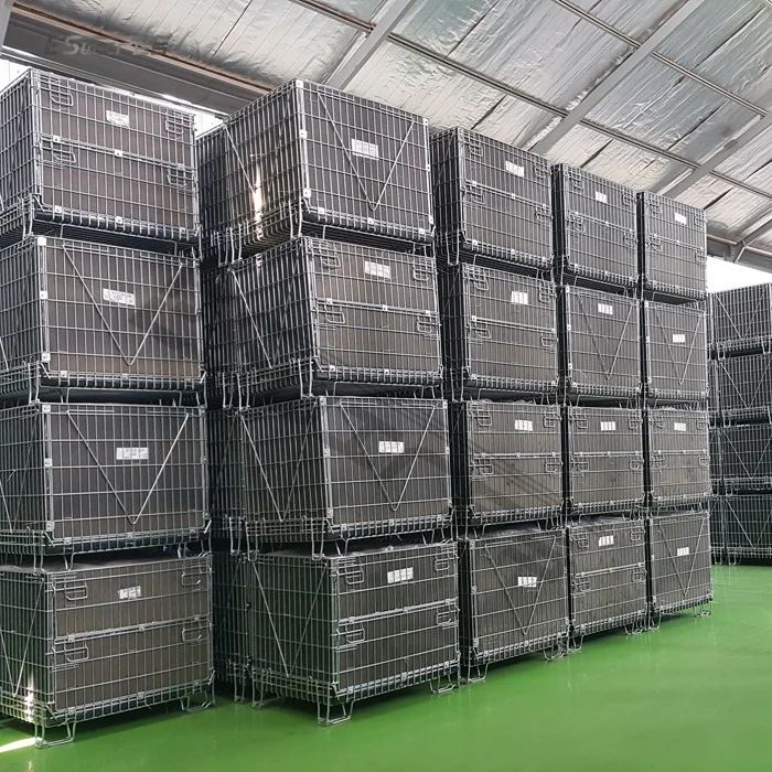 Customized Warehouse Stackable Storage Galvanized Durable Metal Steel Folding Mesh Baskets