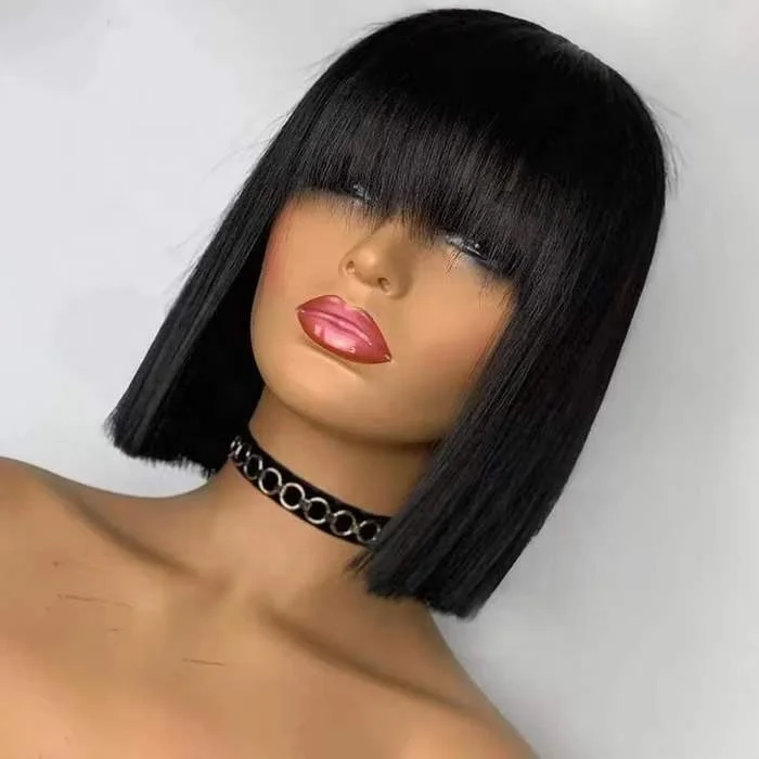 wholesale high quality cheap price 100% virgin Brazilian human hair bob wig with bangs lace front bob wigs human hair bleached