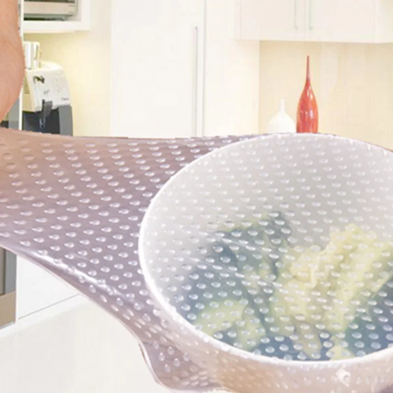 BPA Free Soft Flexible Reusable Silicone Wraps Lid Seal Stretch Film for Cup and Bowl