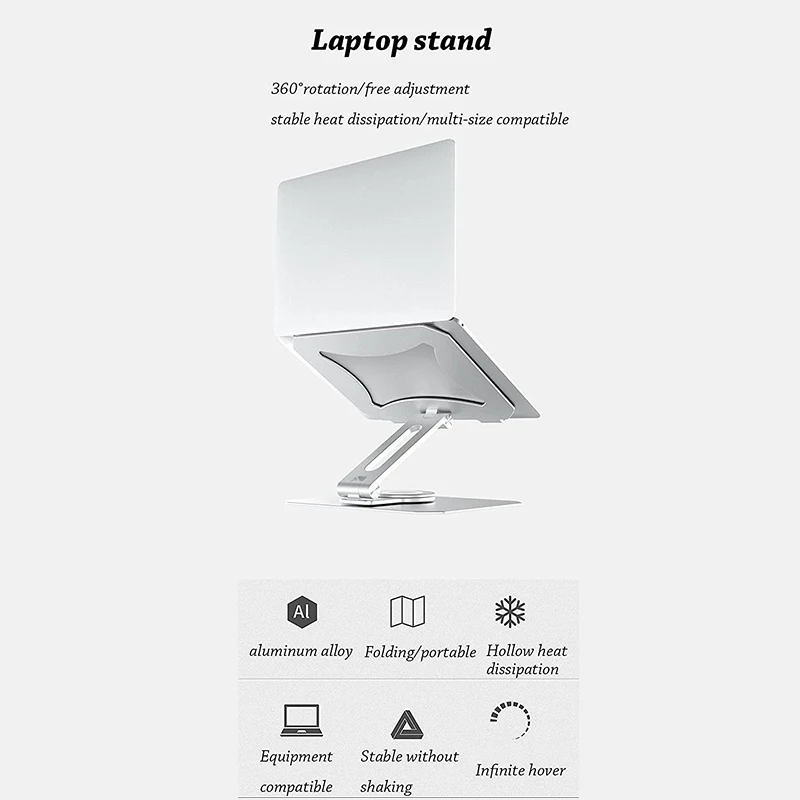 11~17 inch portable alloy foldable notebook mount holder 360 degree rotating adjustable rotatable aluminum laptop stand