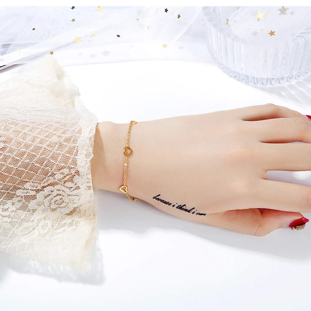 Heart Charm Non Tarnish Waterproof Fashion Jewelry wholesale Minimalist 18k Gold Plated Stainless Steel Bracelets For women
