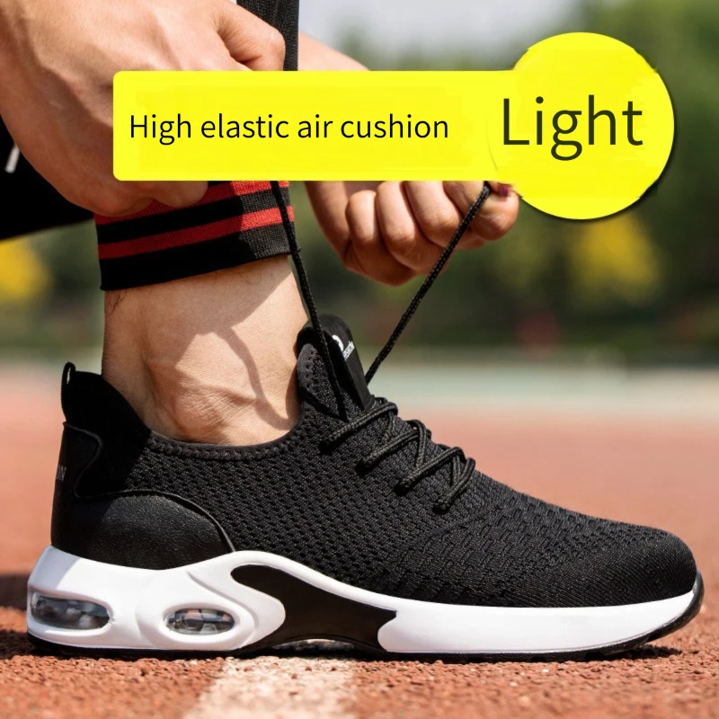 Anti Puncture Anti Slipping labor protection breathable  steel toe walking hiking casual safety boots shoes men lightweight