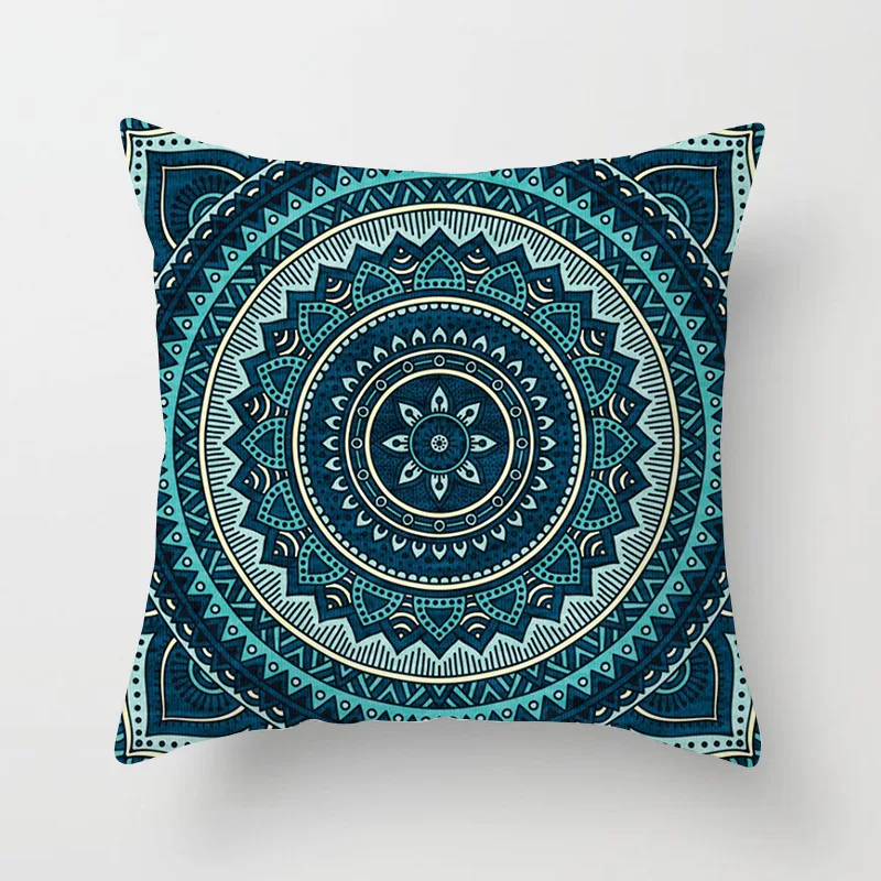 Custom Printed Home Decorative Boho Throw Pillow Covers Oriental Green Mandala Cushion Cover