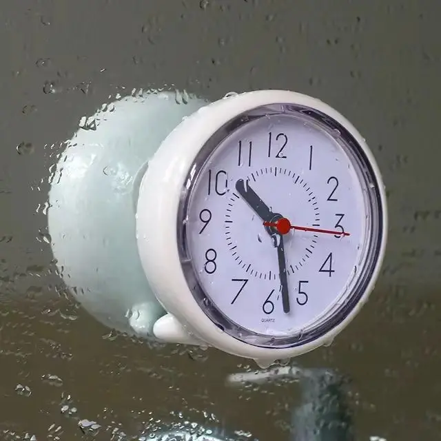Bathroom Wall Clock Suction Fog-Proof Waterproof Mute Kitchen Bathroom Mini Desk Clock Attached to Refrigerator