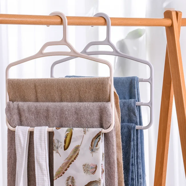 HOT Space saving 3 layer plastic scarf towel hanger Non-slip Multi-Functional Clothes Hangers men pants hanger