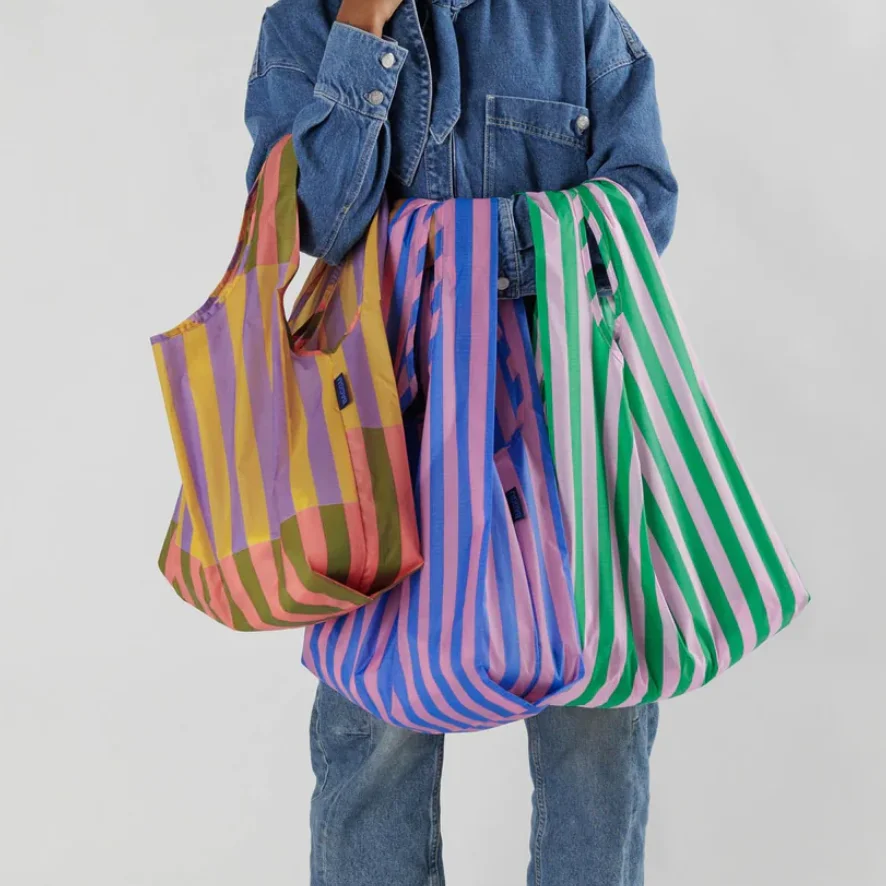 Standard Reusable Shopping Bag  Ripstop Grocery Tote Striped Fashion ECO Friendly Foldable Bag