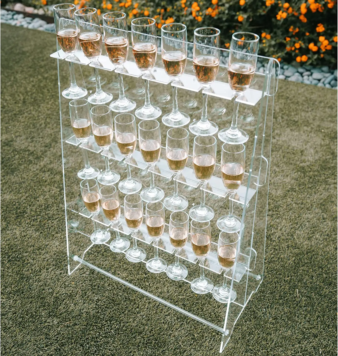 Modern Perspex Wedding Champagne Wall 3 Tier Clear Acrylic Champagne Wine Glass Cups Display Stand Rack Wall for Wedding