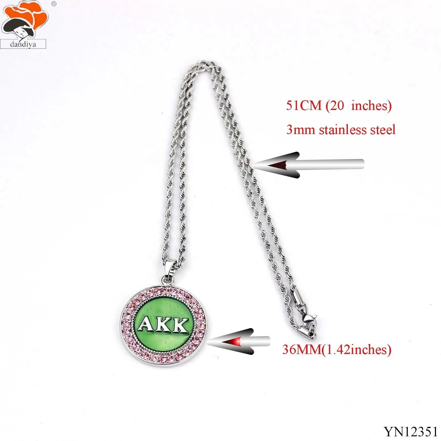 ALPLA PINK AND GREEN with 3mm Stainless Steel Vermeil Thin Rope Twisted Rope Chain Necklace  Greek Sorority &Fraternity