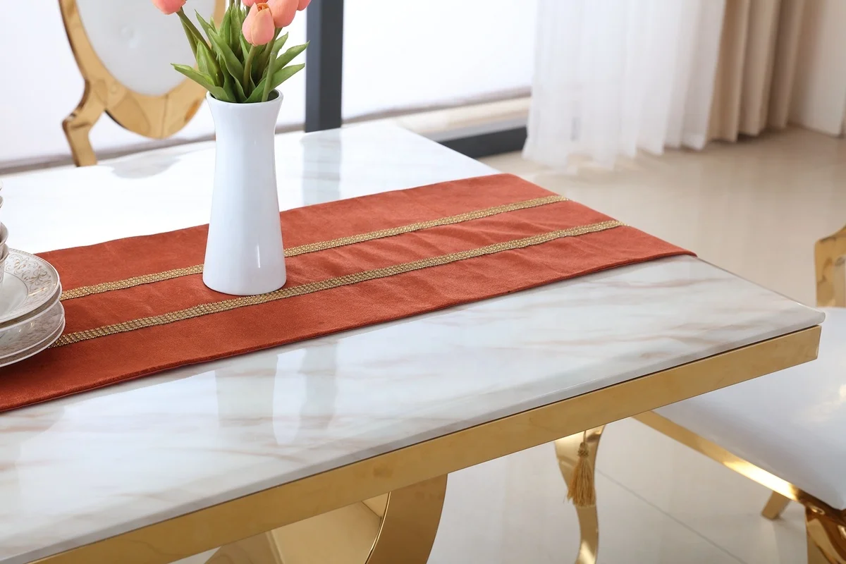 
Visionnaire Home Staging Luxury Lifestyle Interior Design Contemporary Gold Plated Stainless Steel Marble Dining Table 