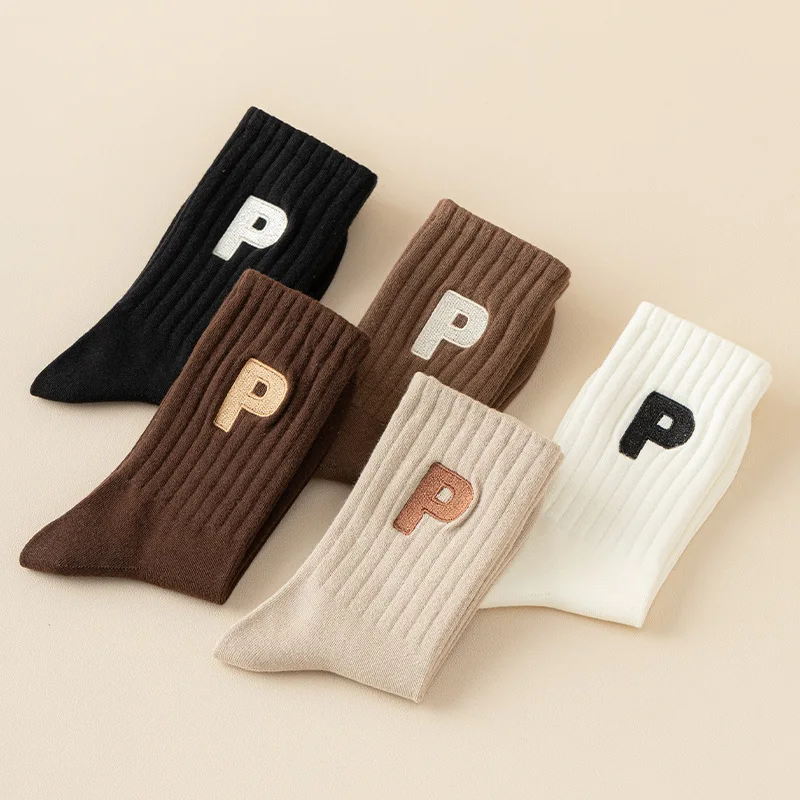 KTL-203 custom embroidered socks embroidery crew socks stripe socks