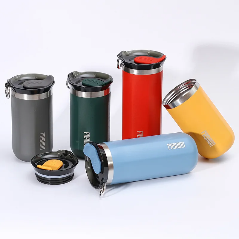 In Stock Custom Logo Printed 350ml 500ml Stainless Steel Double Walled Insulated Travel Coffee Cup Mug Tumbler With Handle Ring