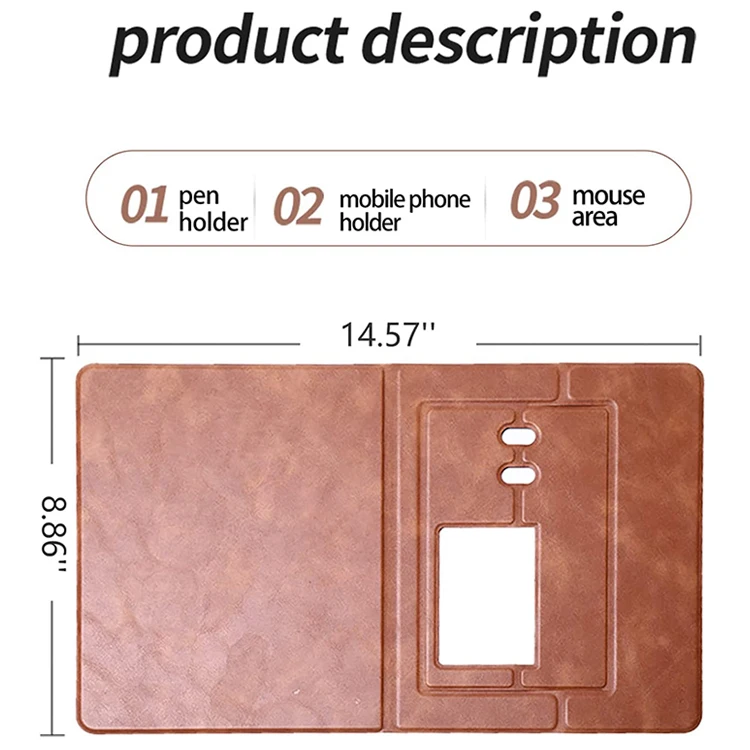 Multifunctional PU Leather Mouse Pad 3-in-1 Phone and Pens Stand Mouse Mat with Non-Slip Base
