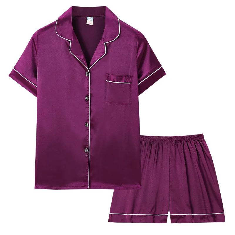 Fashion Summer Fat Girls Plus Sizes Loose Silk Fabric Contrast Binding Satin Two Piece Pajama Sets for Women