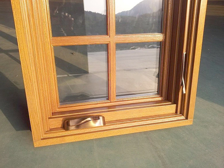 Modern Oak wood aluminum composite window crank out casement window with grill