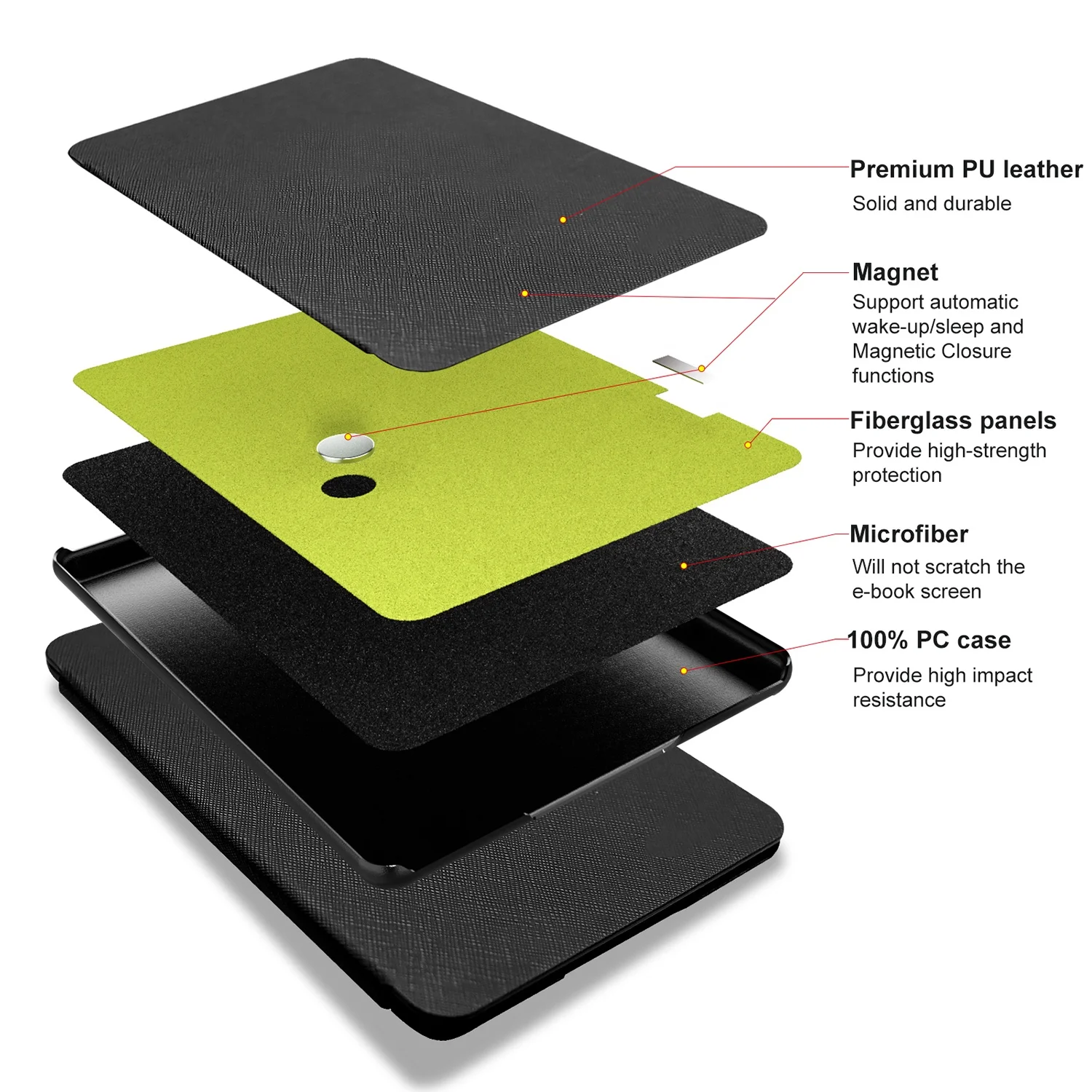 Customized Wholesale PU Leather Case Cover for Amazon Kindle Paperwhite Oasis E-Reader Book 10th generation