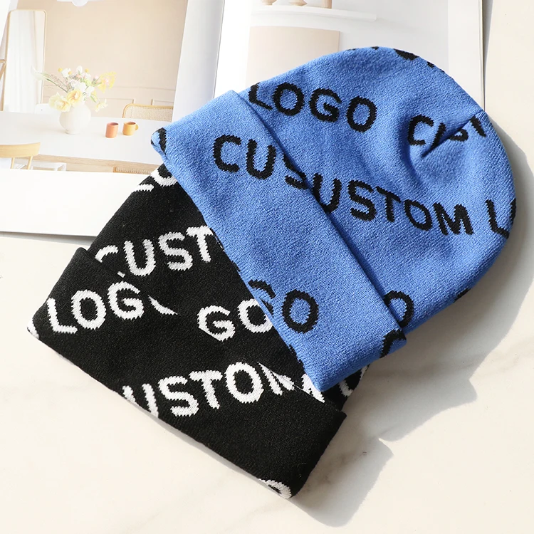 Qianzun Logo Unisex Acrylic jacquard logo Knitted Hat Beanies Free Shipping Manufacturer Custom Y2K Beanie Two Tone