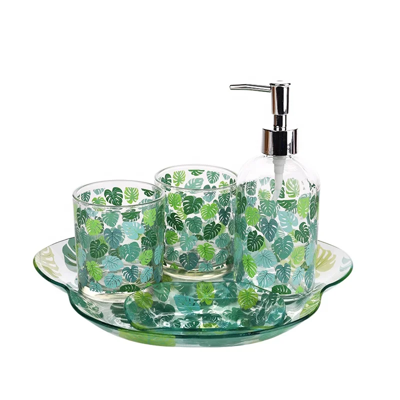 Оптовая продажа из Китая дешевые 5 шт. стекло ванная комната подарочный набор С КАКТУСОМ наклейка на заказ аксессуары для ванной комнаты с мыльница стакан синого водоворота