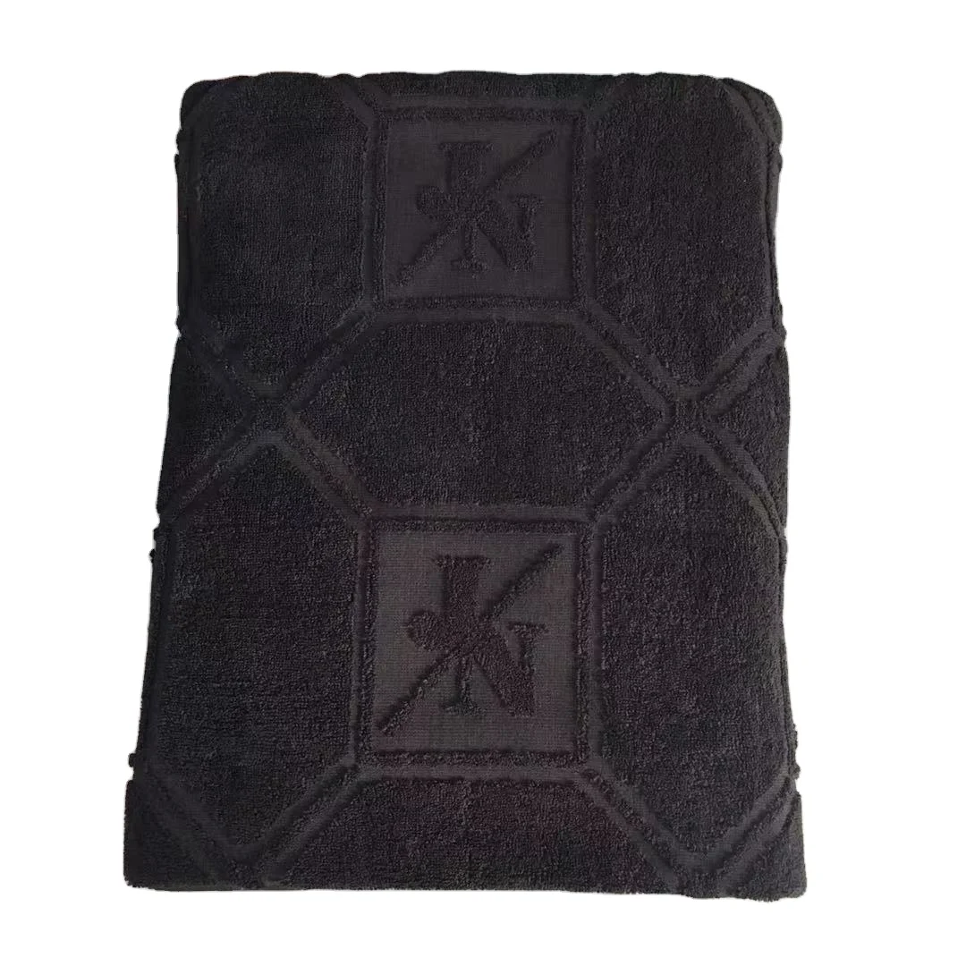 Customized Embossed Logo 100% cotton Bath Towel good thickness black cotton bath towel
