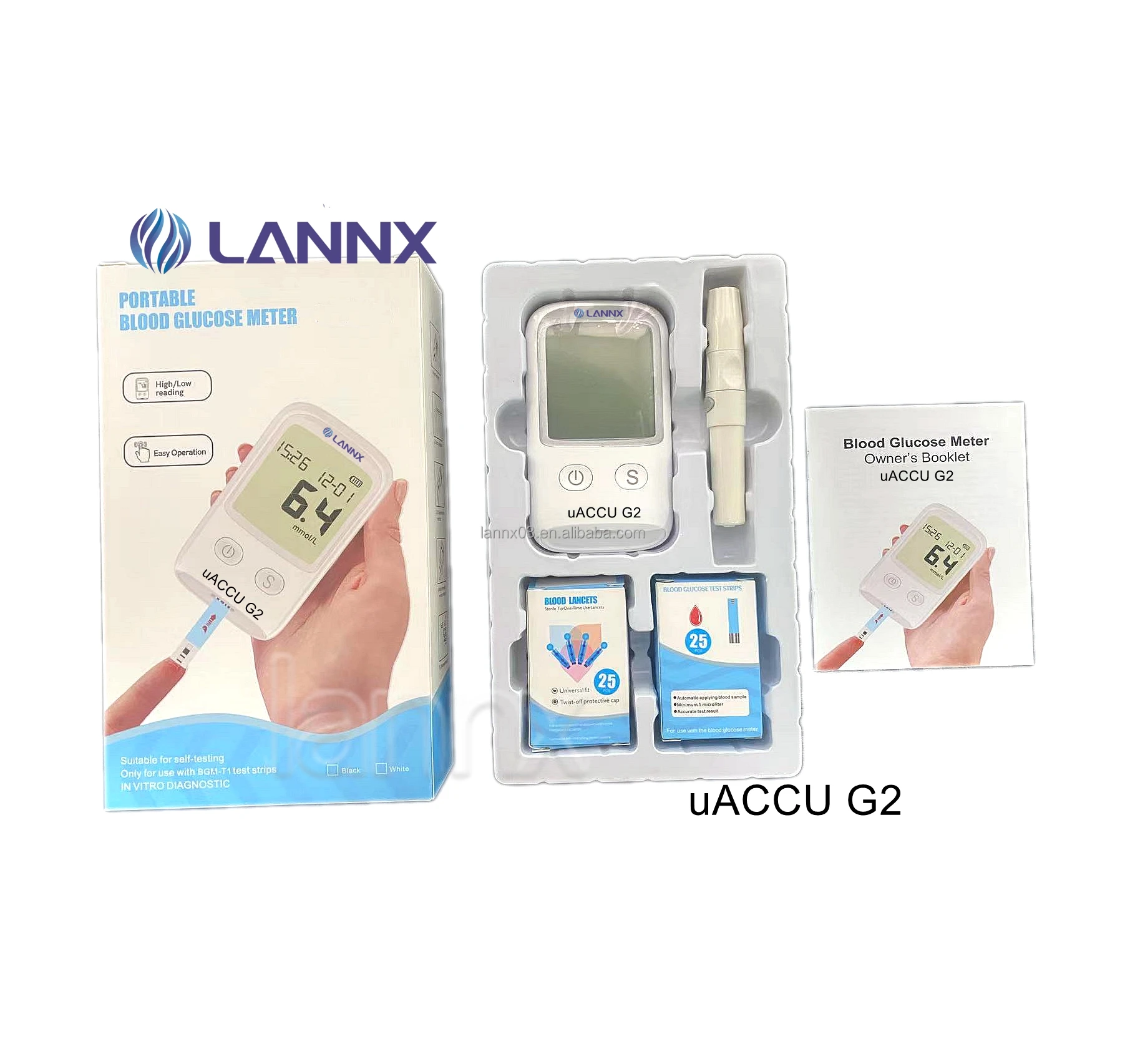 Портативный глюкометр LANNX uACCU G2 с тест-полосками для определения уровня глюкозы мониторинг в крови